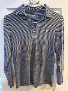 Vineyard Vines Boy’s Long-Sleeve Striped Polo — Navy & White